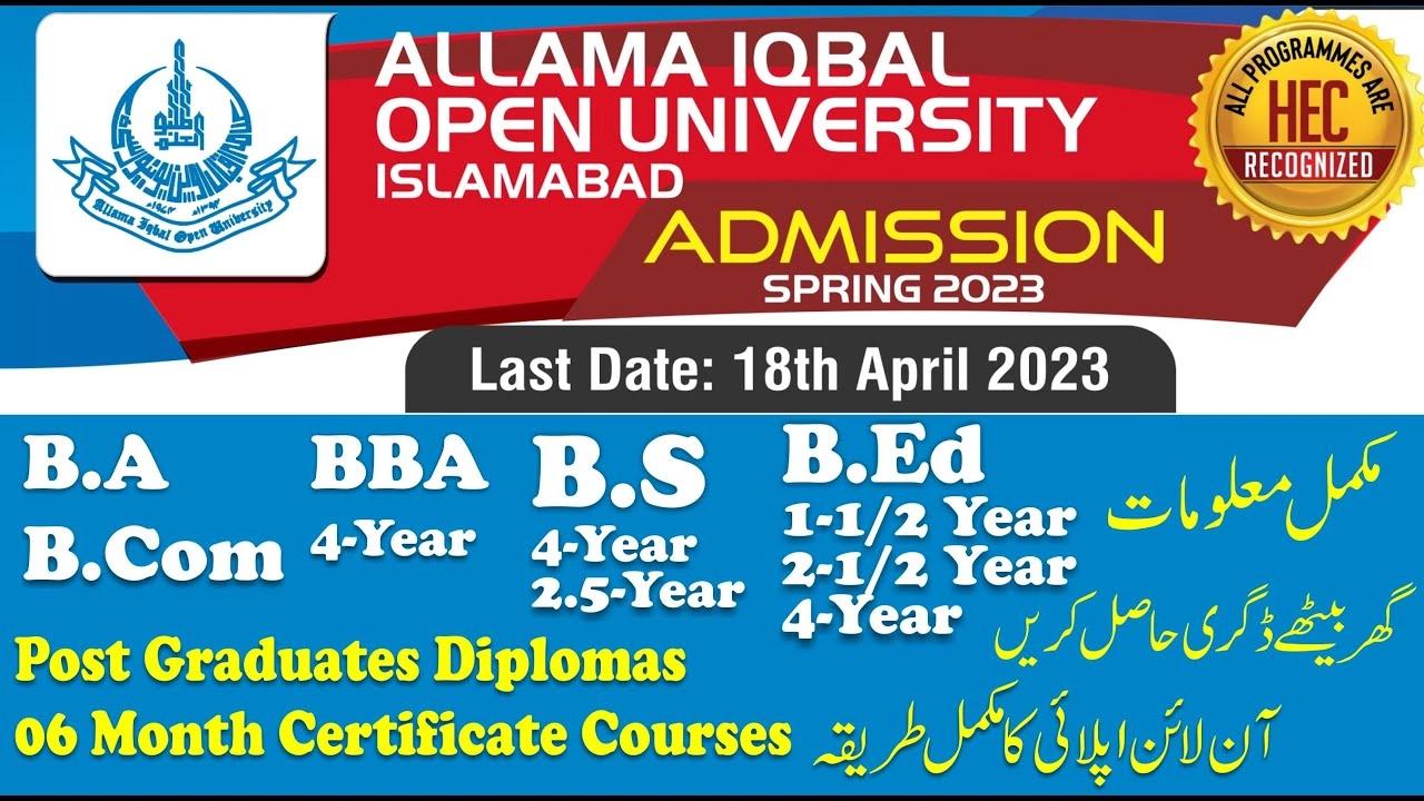 AIOU BA Admission, BA Admission Form (February 2024)