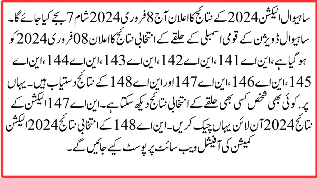 Pakistan Election 2024 live: Sahiwal NA Election Result 2024 